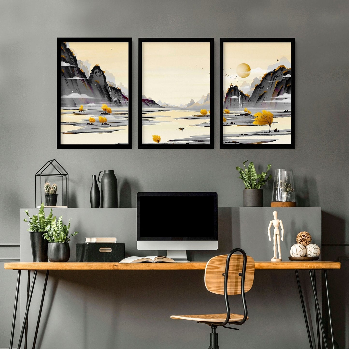 Wall art home office | set of 3 Japanese wall art